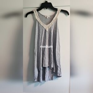 Gray Sleeveless Top with Lace Detail